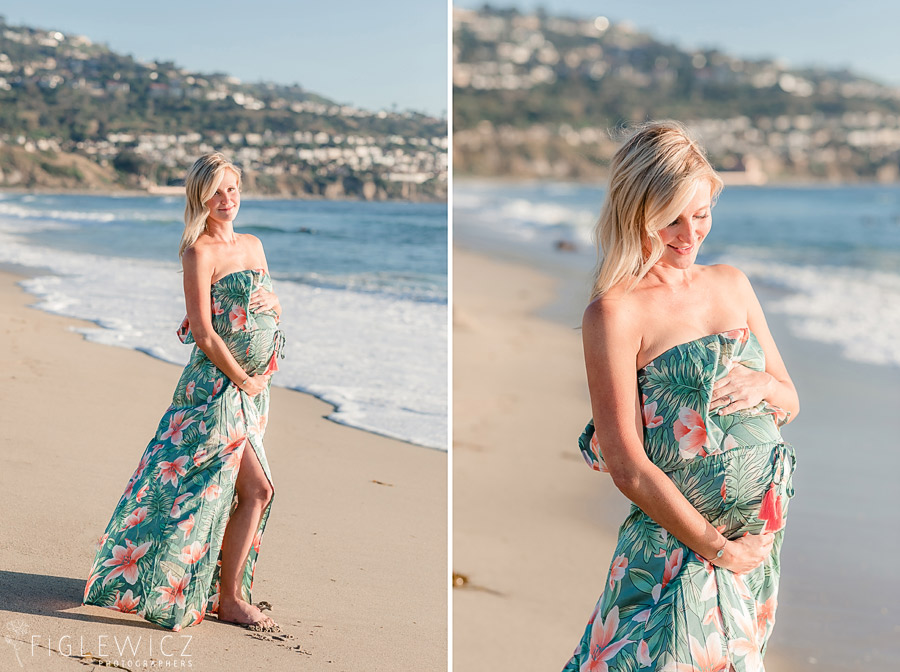 palos verdes in background of beach maternity photo