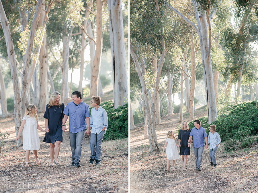 engaged couple strolling with their children in Palos Verdes