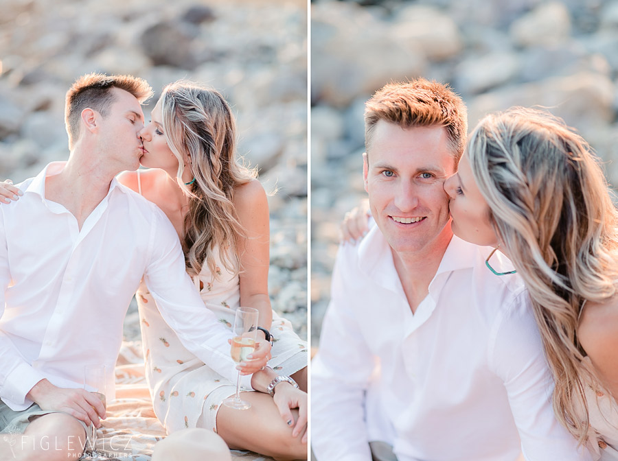 engaged couple kissing in palos verdes